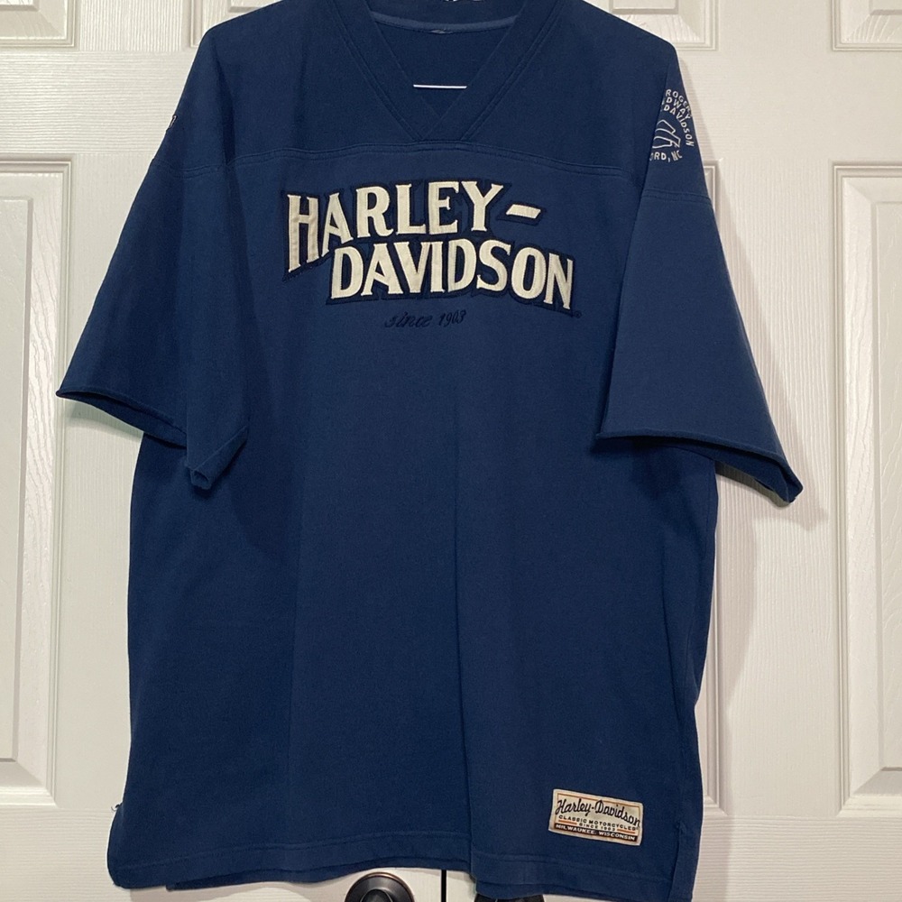 Harley Davidson T-Shirt Men XXL Blue Motorcycle Gym Jersey Spell Out Milwaukee